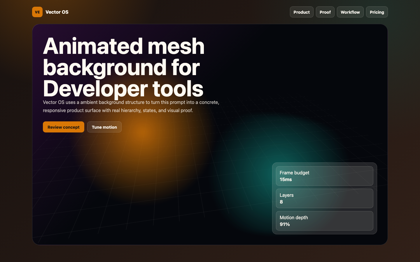 Animated Backgrounds preview for Ambient Animated Mesh Background for Developer tools