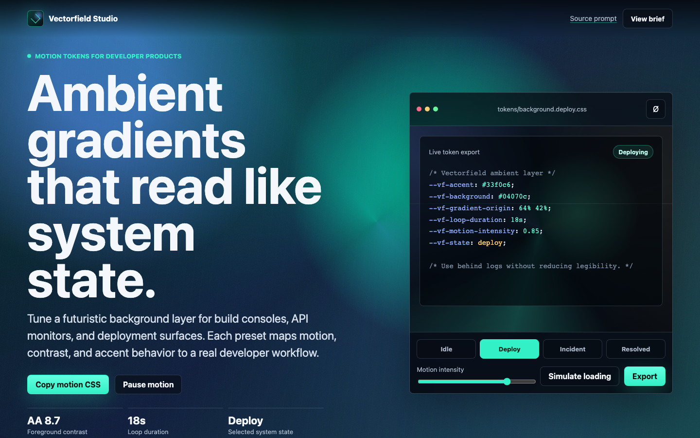 Animated Backgrounds preview for Futuristic Ambient Gradient Motion for Developer tools