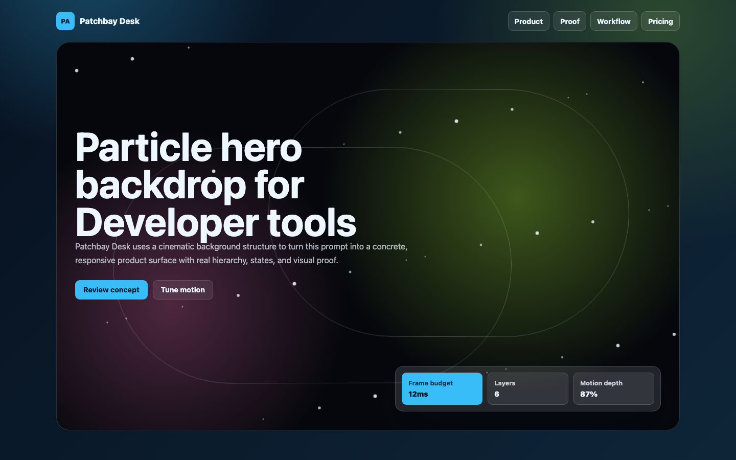 Animated Backgrounds preview for Cinematic Particle Hero Backdrop for Developer tools
