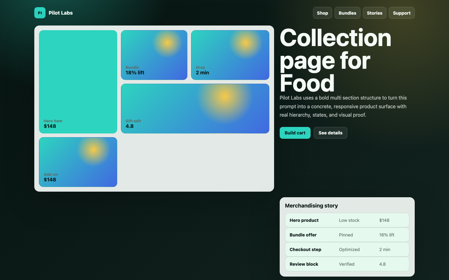 Ecommerce and Marketplaces preview for Bold Collection Page for Food