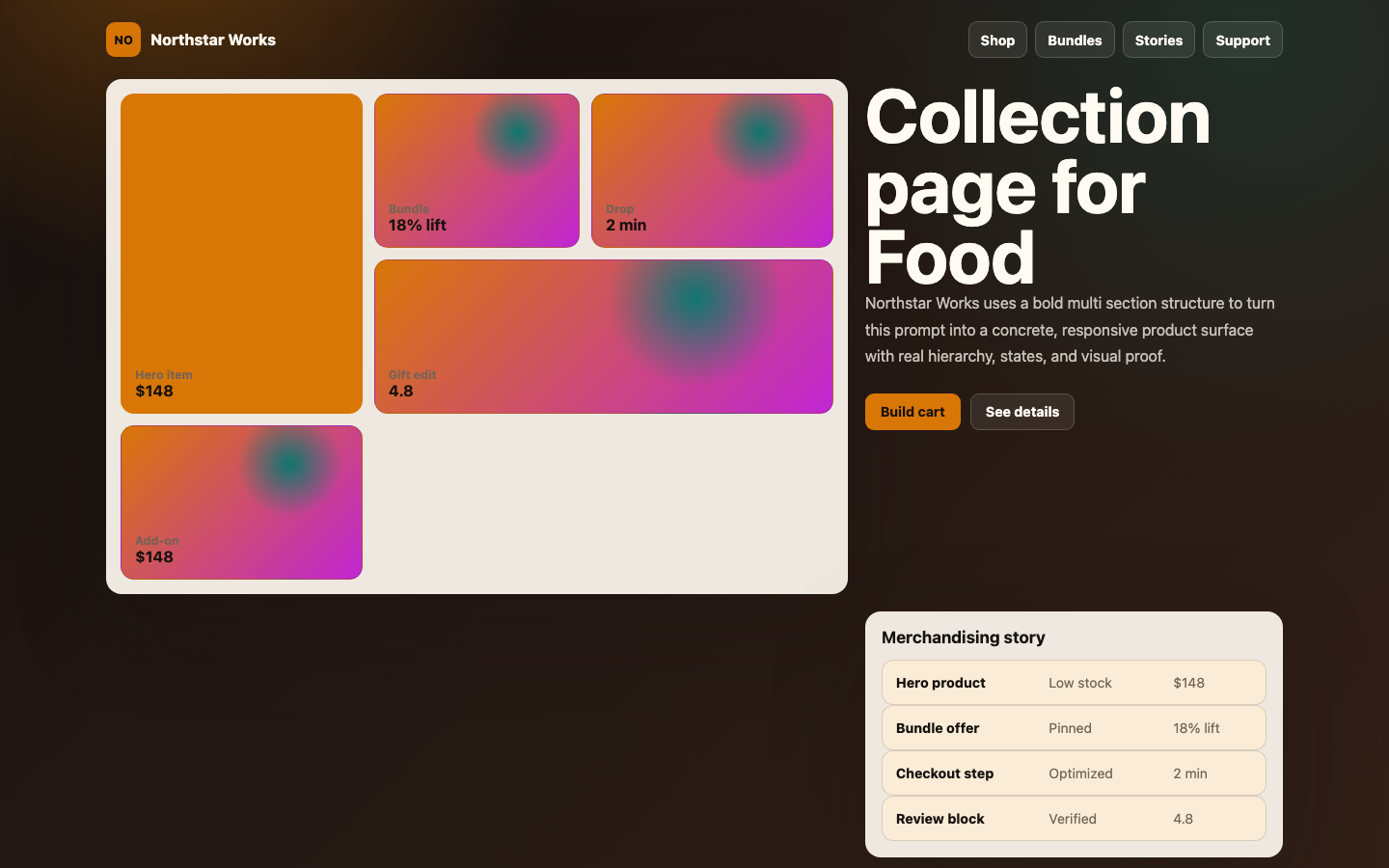Ecommerce and Marketplaces preview for Bold Collection Page for Food