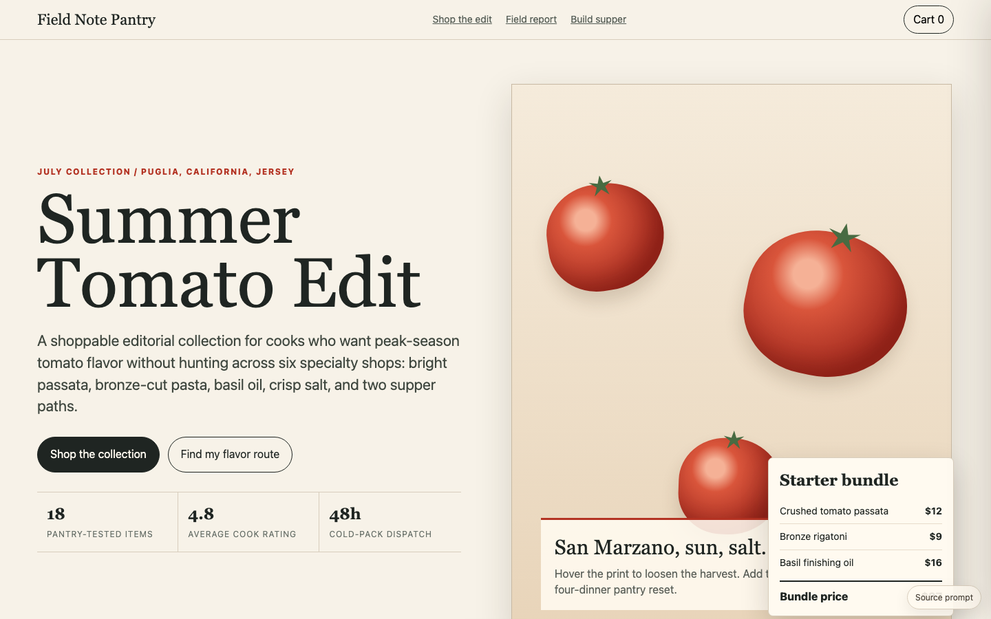 Ecommerce and Marketplaces preview for Editorial Collection Page for Food