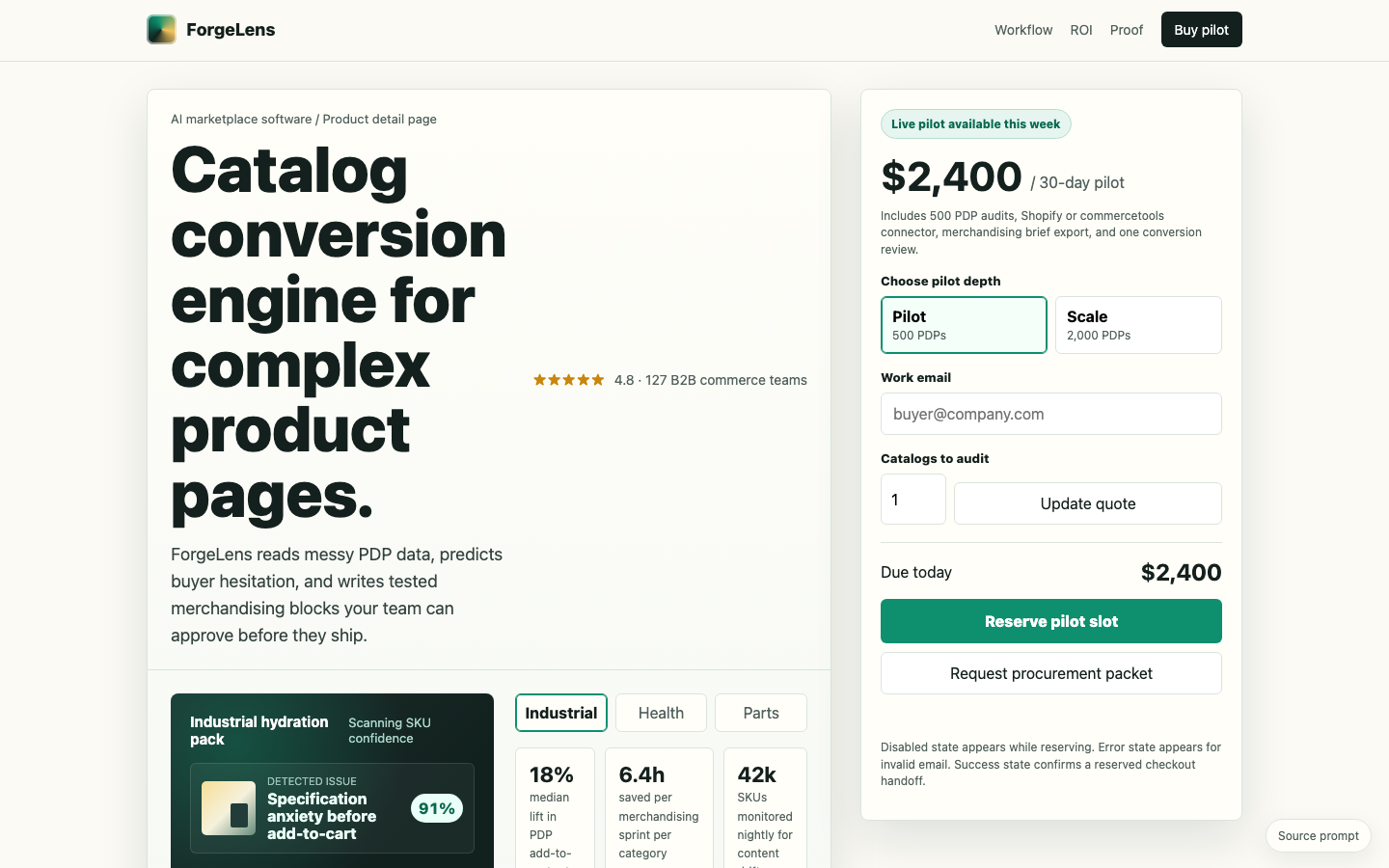 Ecommerce and Marketplaces preview for Commercial Product Detail Pages for AI startup