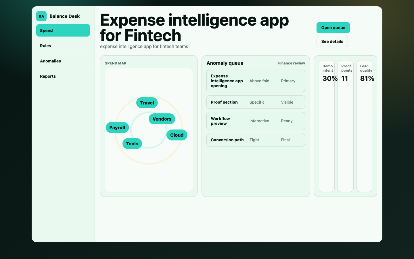 Fintech and Productivity preview for Dense Expense Intelligence App for Fintech
