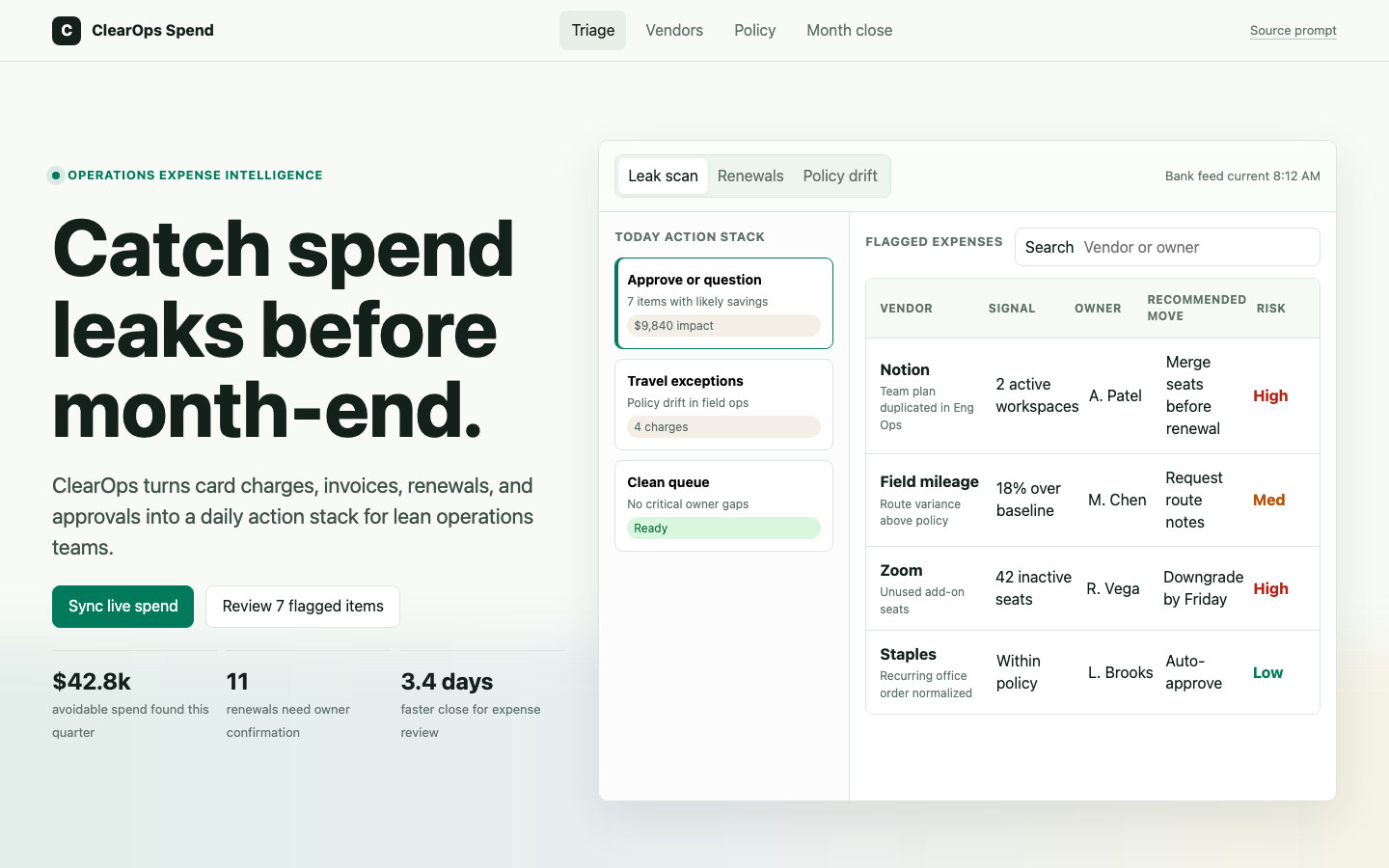 Fintech and Productivity preview for Minimal Expense Intelligence App for Operations
