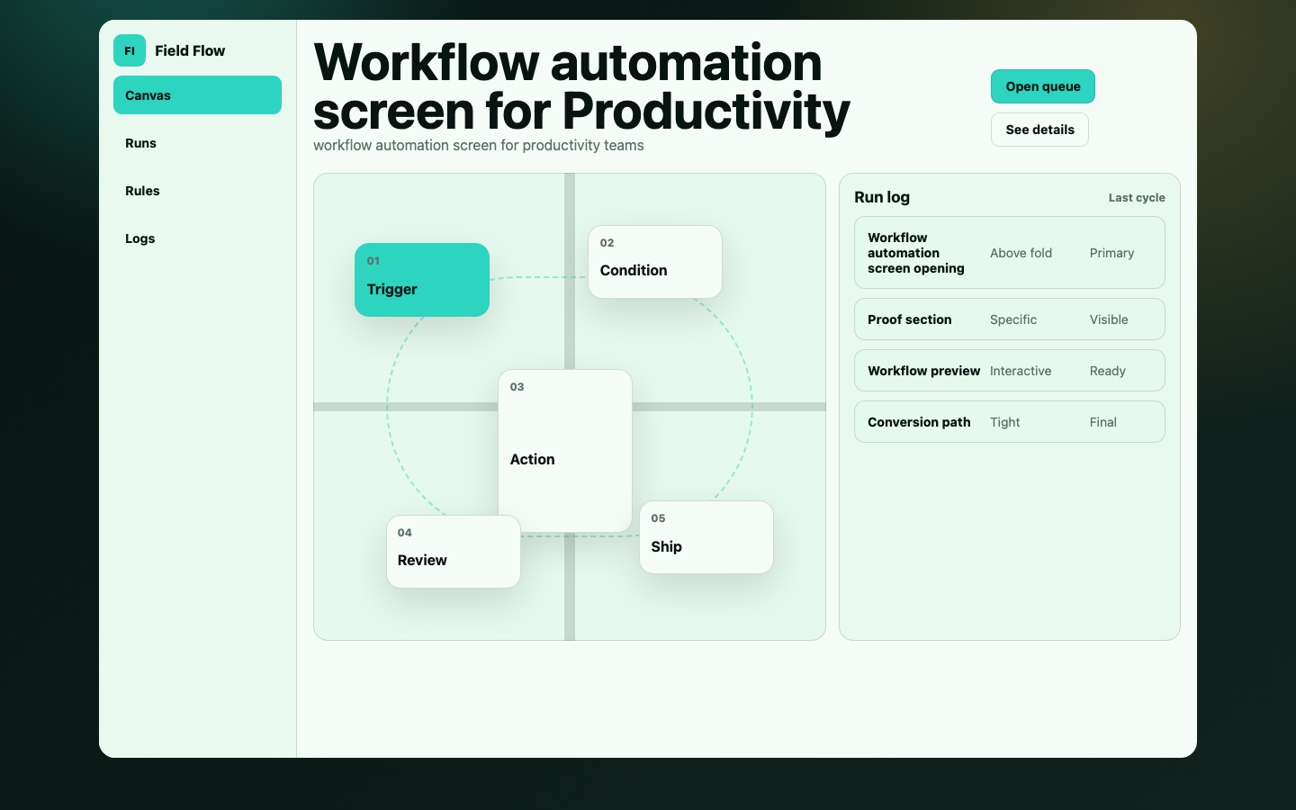 Fintech and Productivity preview for Minimal Workflow Automation Screen for Productivity