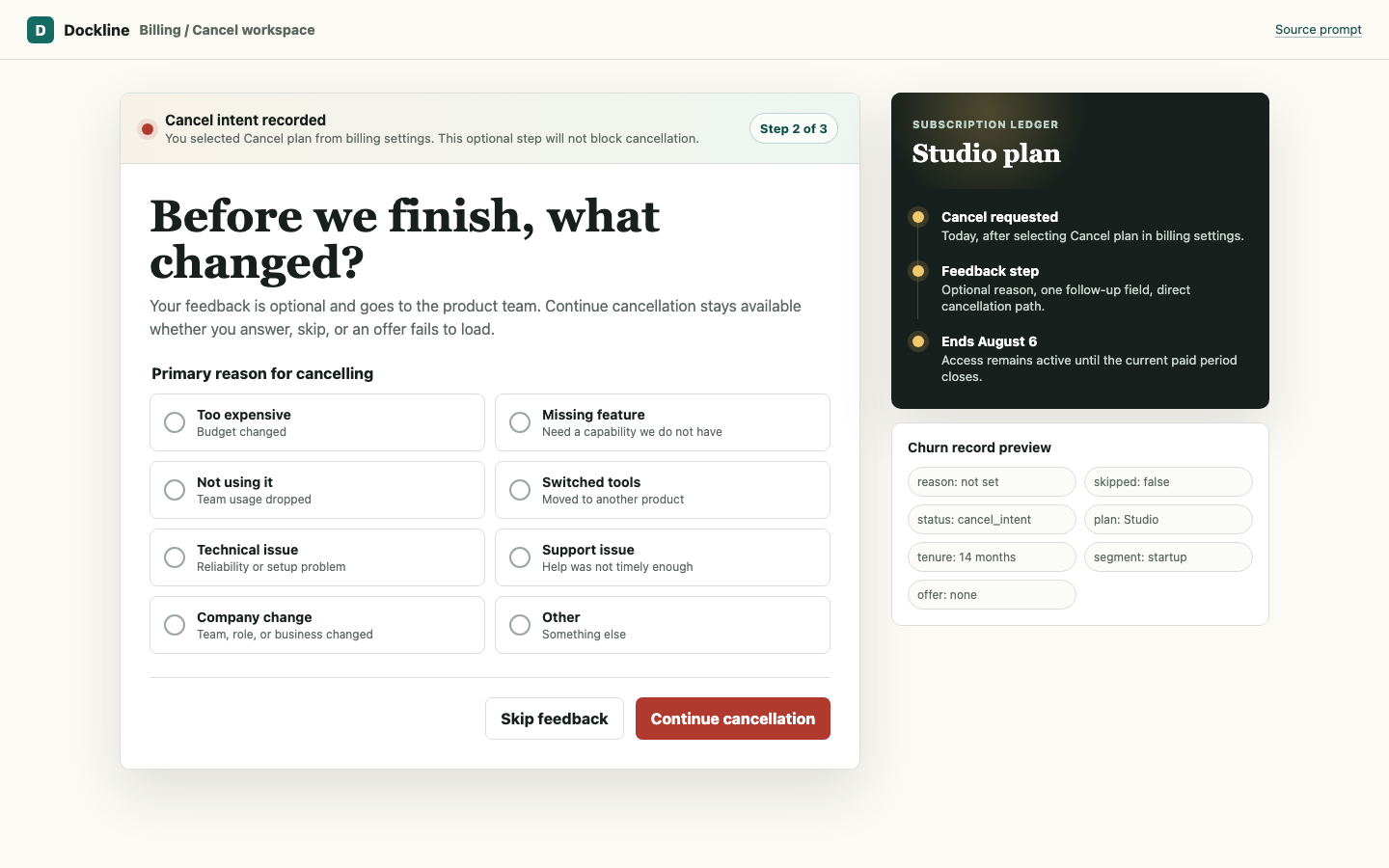 Forms, Feedback & Data Collection preview for Cancellation Feedback Flow Without Dark Patterns