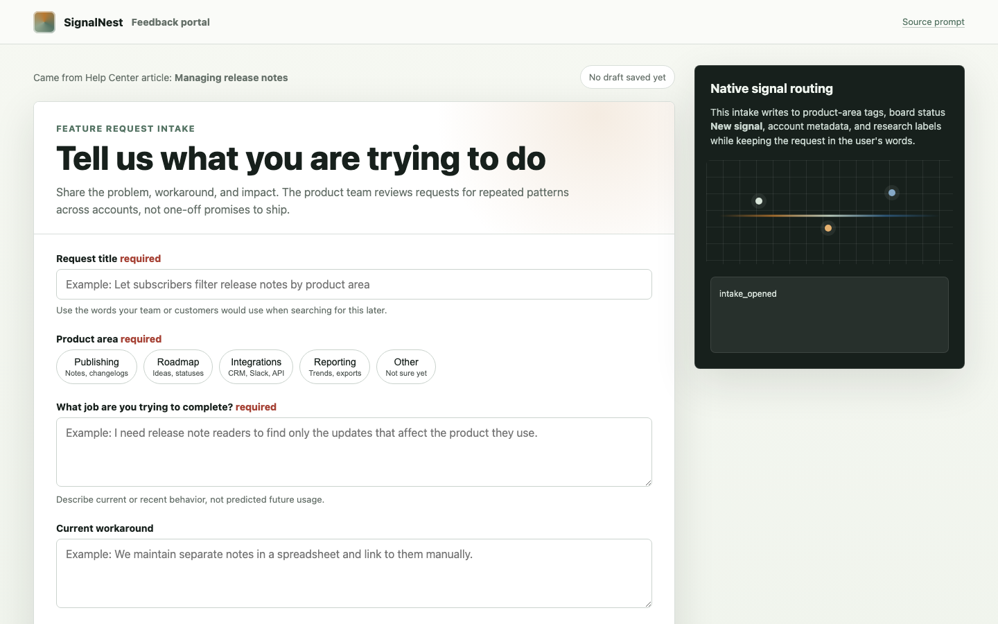 Forms, Feedback & Data Collection preview for Feature Request Intake for Product Feedback