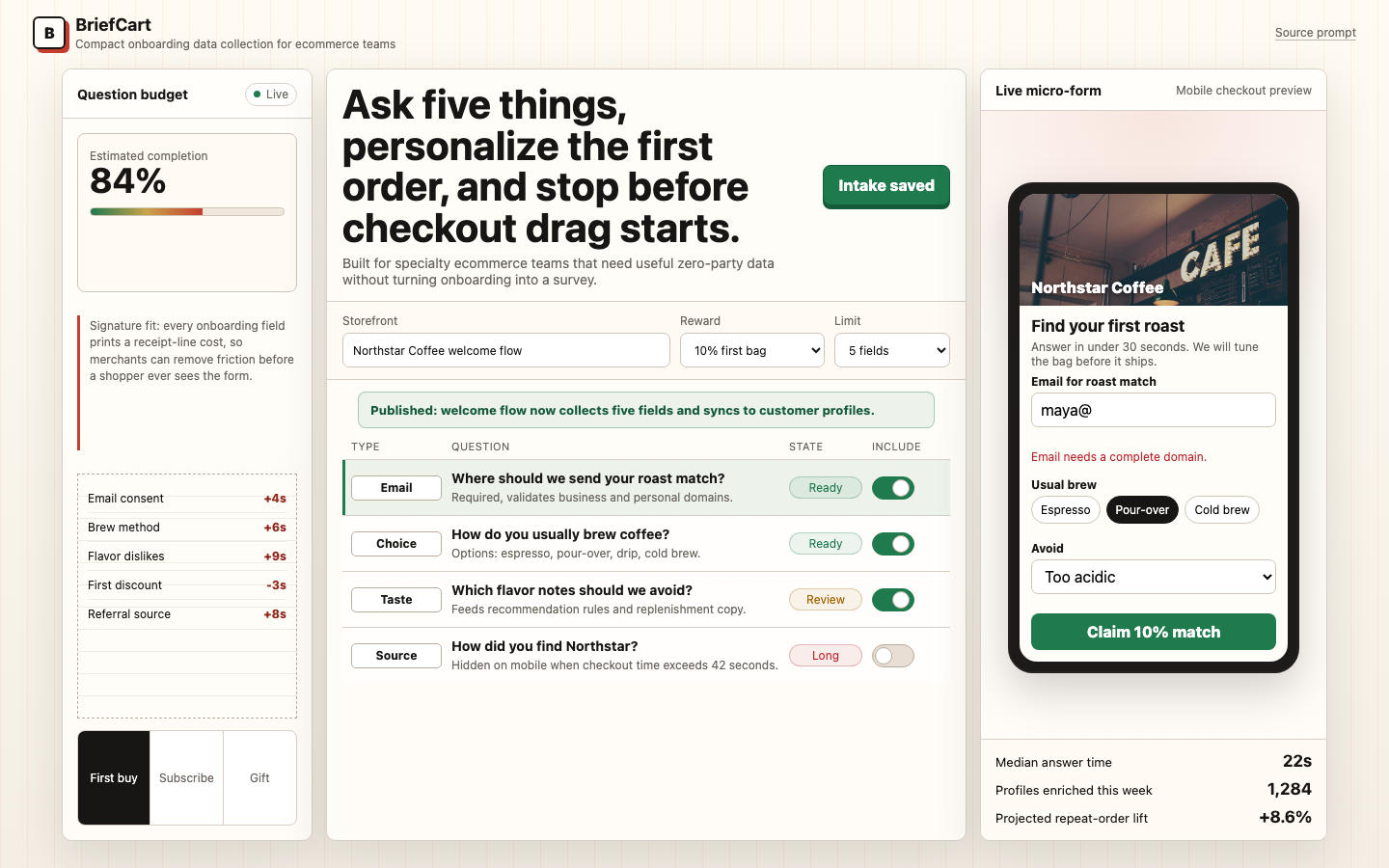 Forms, Feedback & Data Collection preview for Compact Onboarding Data Collection for Ecommerce