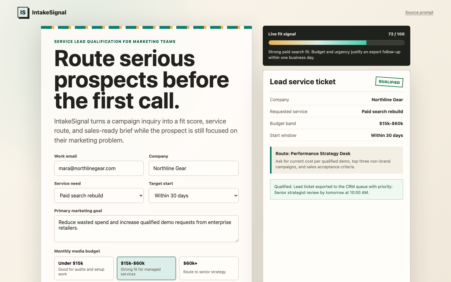 Service Lead Qualification Form for Marketing prototype poster