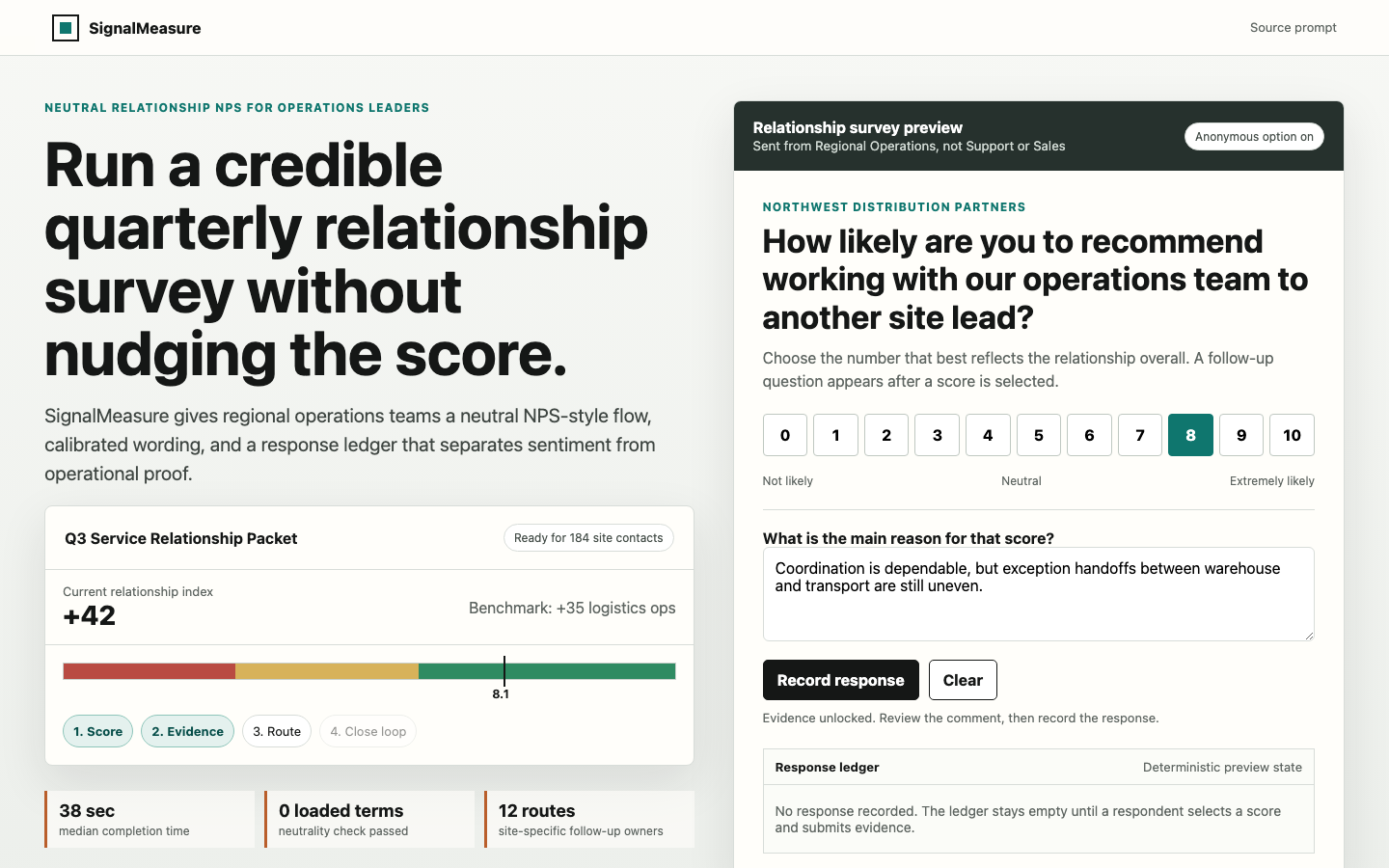 Neutral NPS Style Relationship Survey for Operations prototype poster