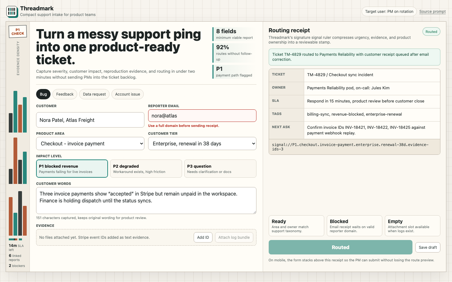 Forms, Feedback & Data Collection preview for Compact Support Intake Form for Product