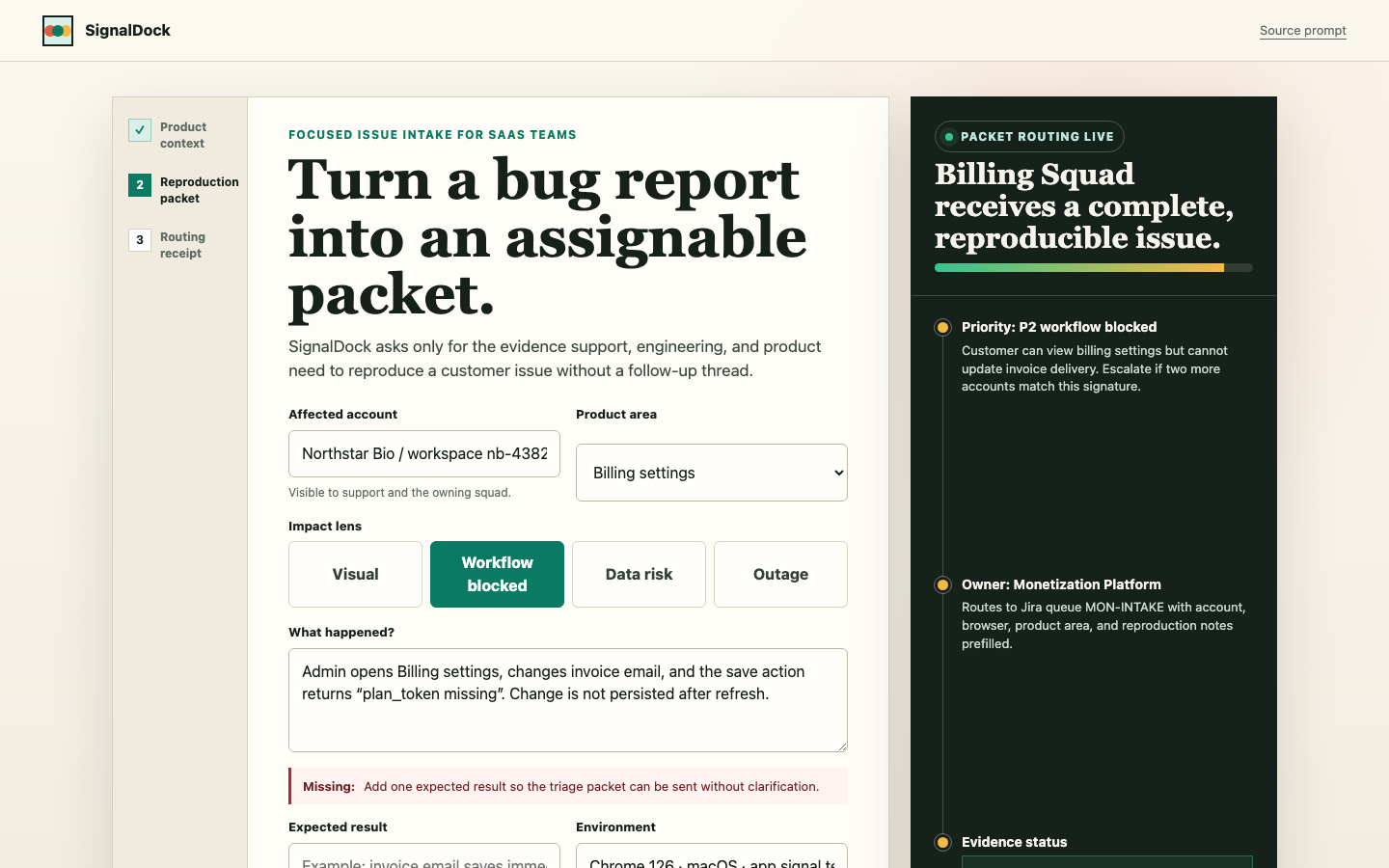 Focused Issue Reporting Form for SaaS prototype poster