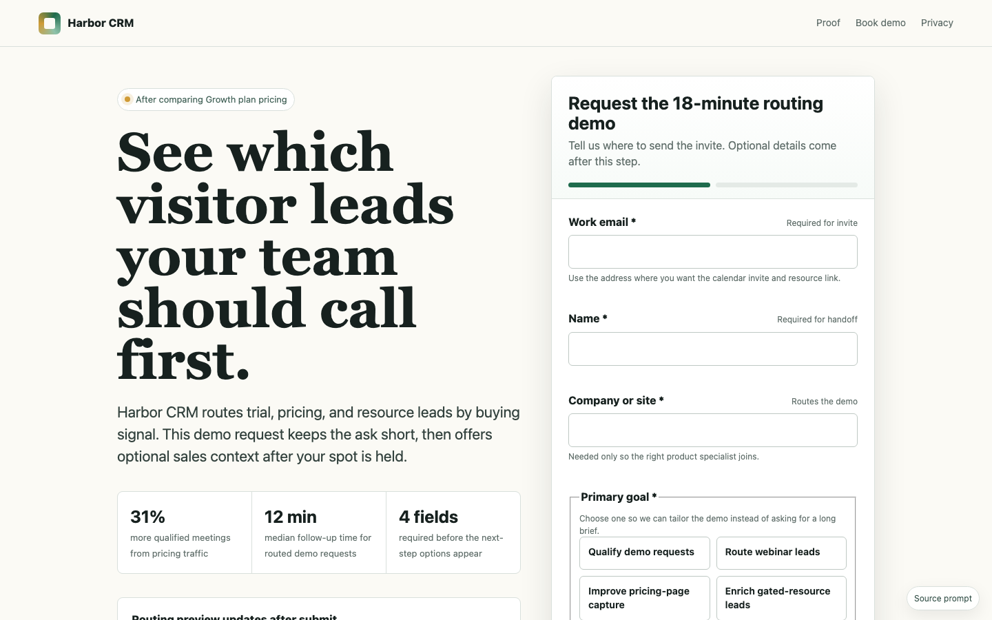 Forms, Feedback & Data Collection preview for Lead Qualification Form for Existing Landing Pages