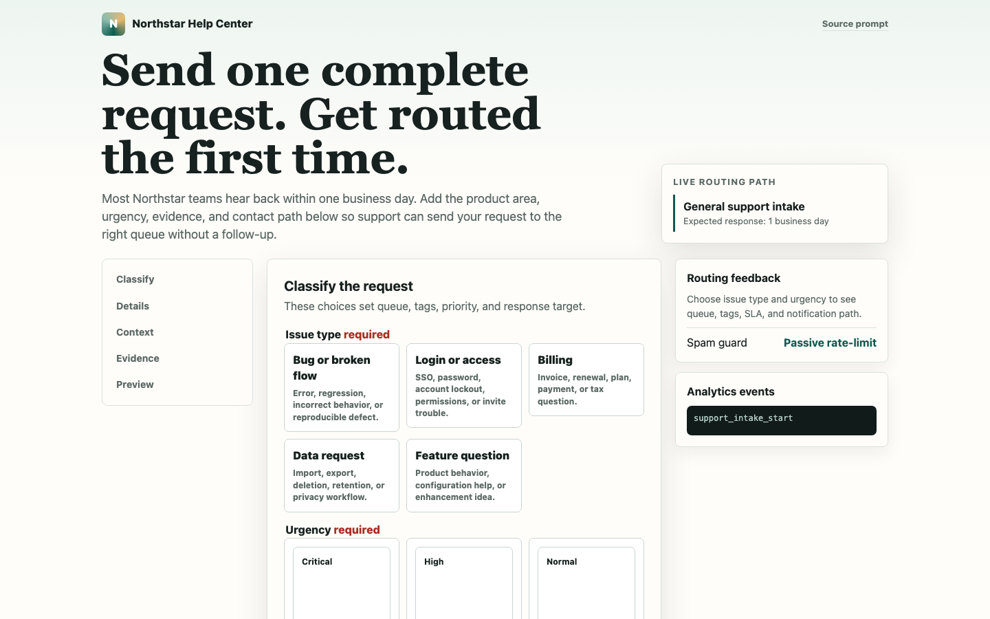 Forms, Feedback & Data Collection preview for Support Intake Form for Faster Triage