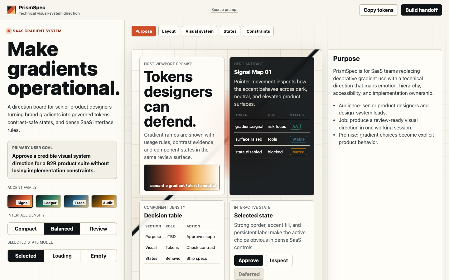 Gradients and Visual Systems preview for Technical Design System Direction for SaaS