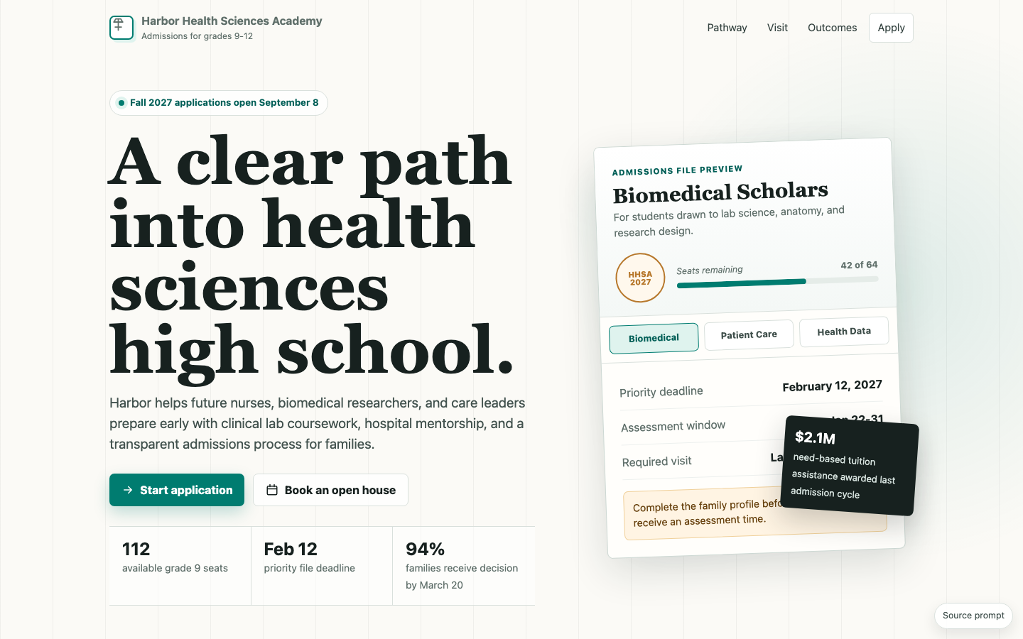 Healthcare, Education, Real Estate preview for Clean School Admissions Page for Education