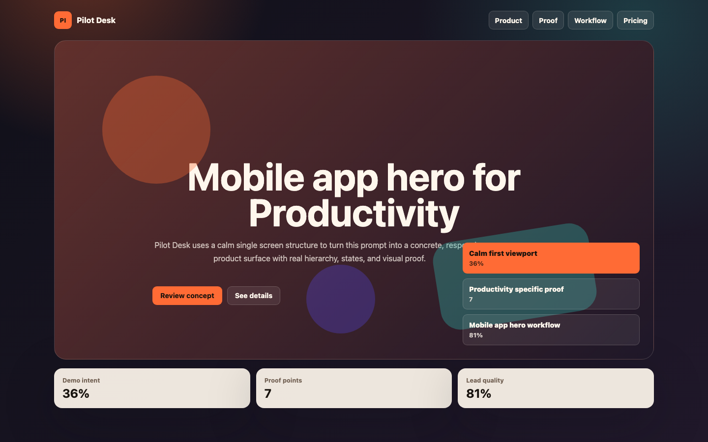 Hero Sections preview for Calm Mobile App Hero for Productivity