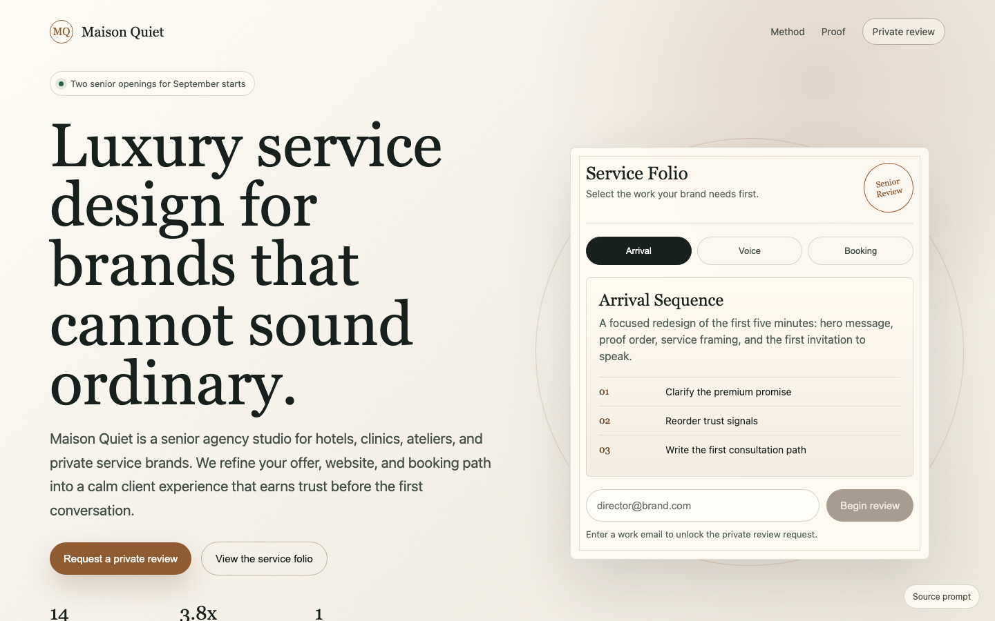 Hero Sections preview for Calm Luxury Service Hero for Agency