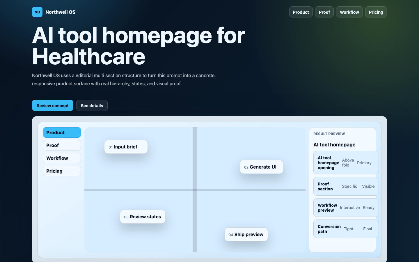 Landing Pages preview for Editorial AI Tool Homepage for Healthcare