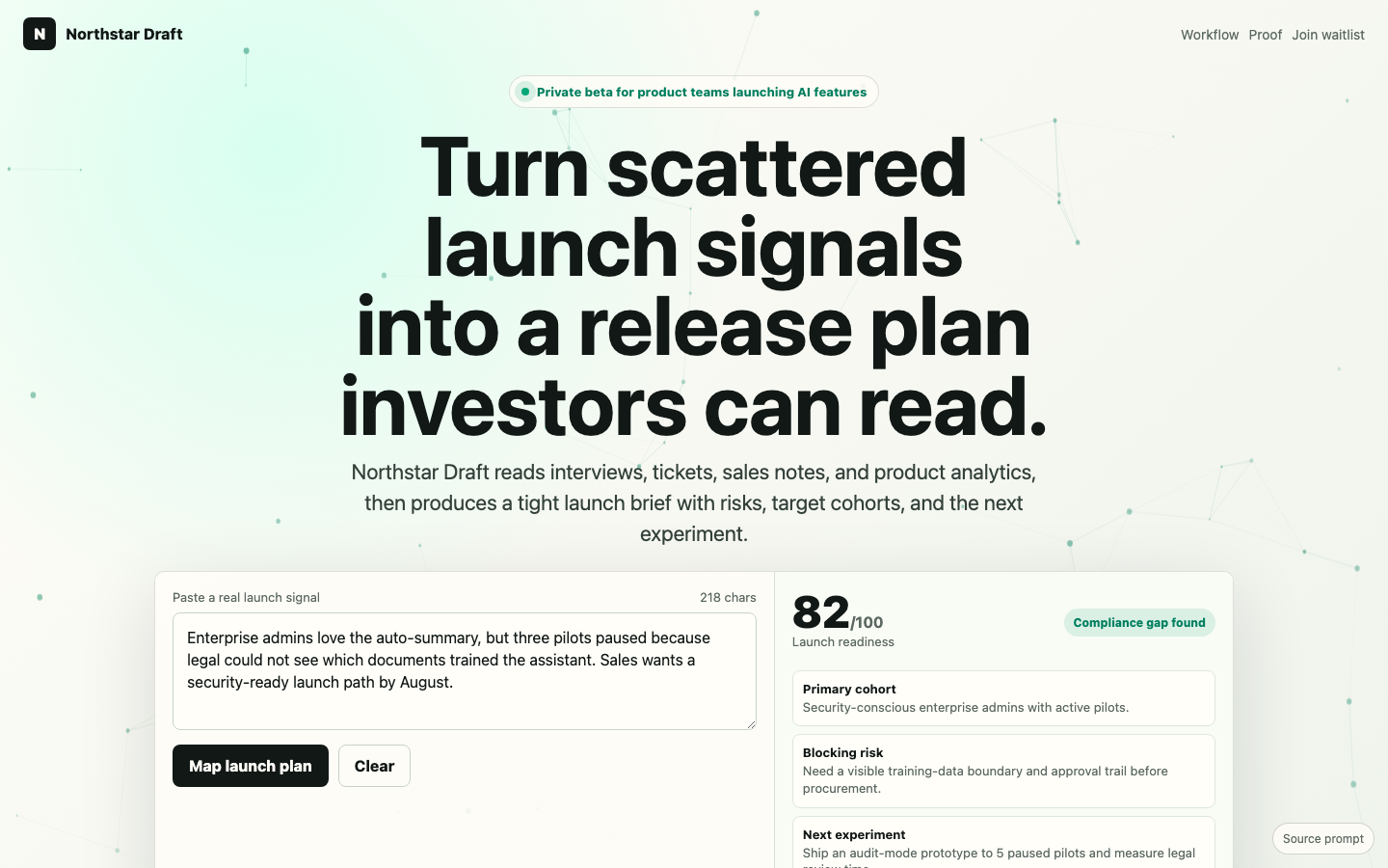 Landing Pages preview for Product Led Waitlist Launch Page for AI startup