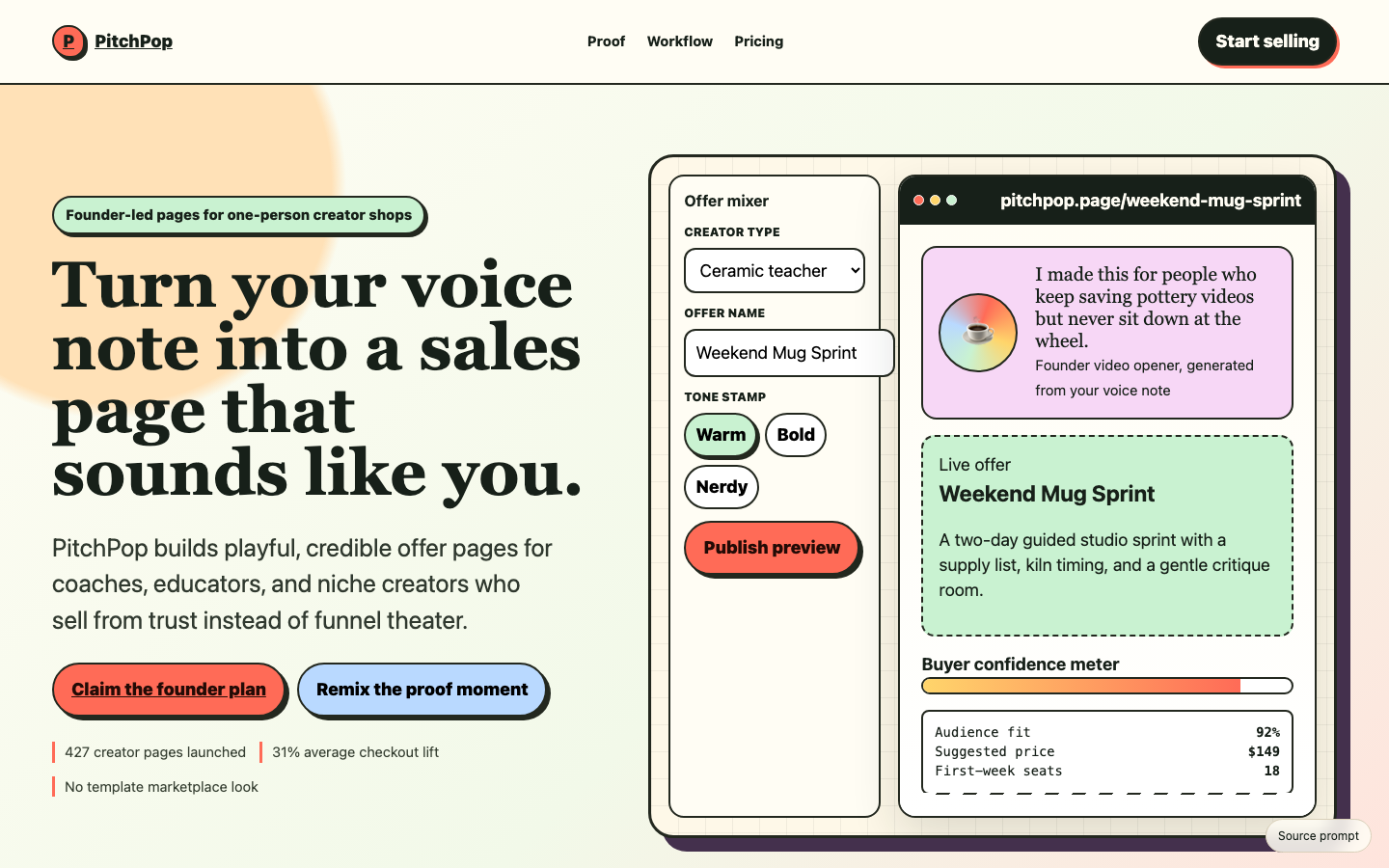 Landing Pages preview for Playful Founder Led Sales Page for Creator