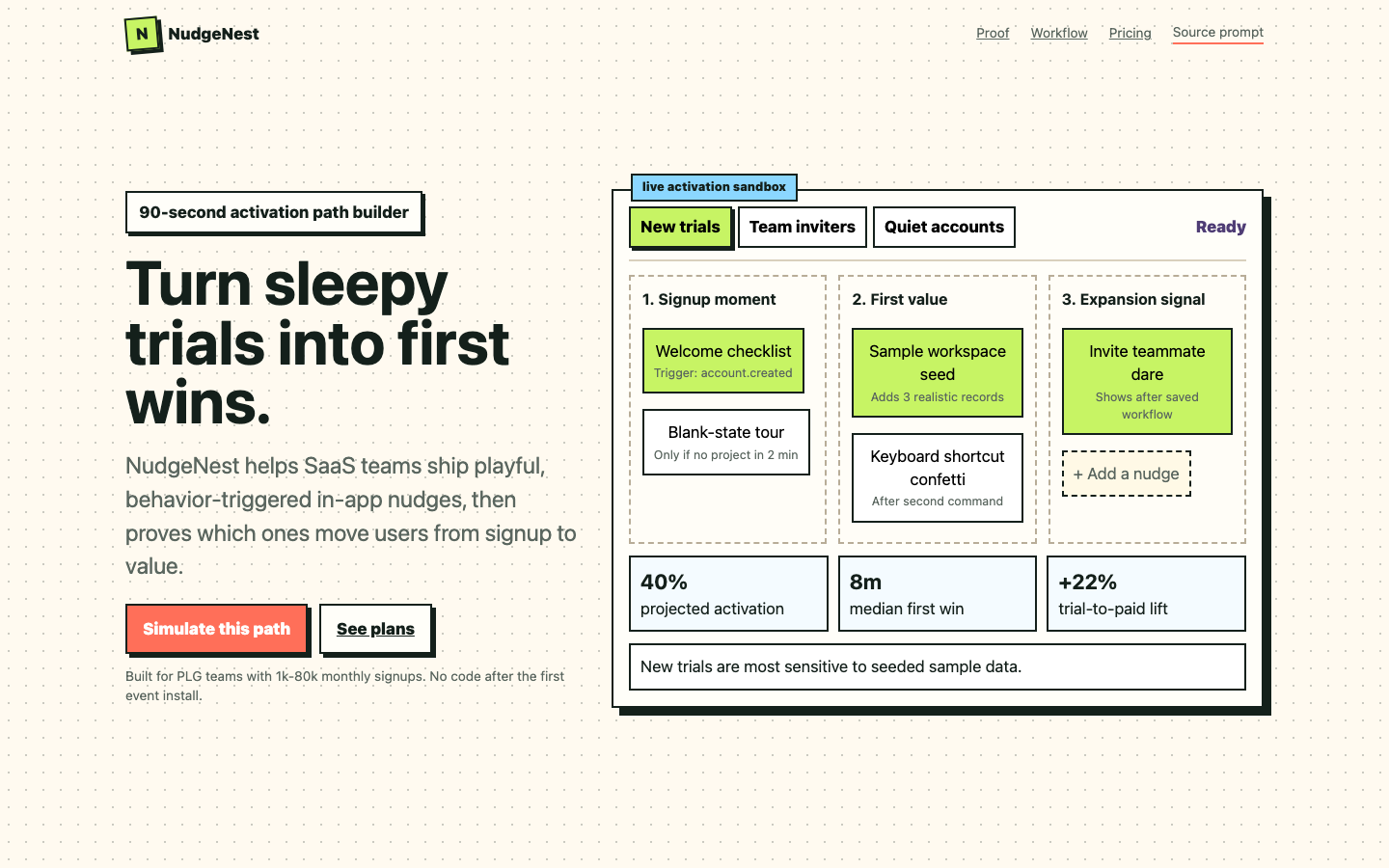 Landing Pages visual preview for Playful Product Led Hero And Proof Page for SaaS