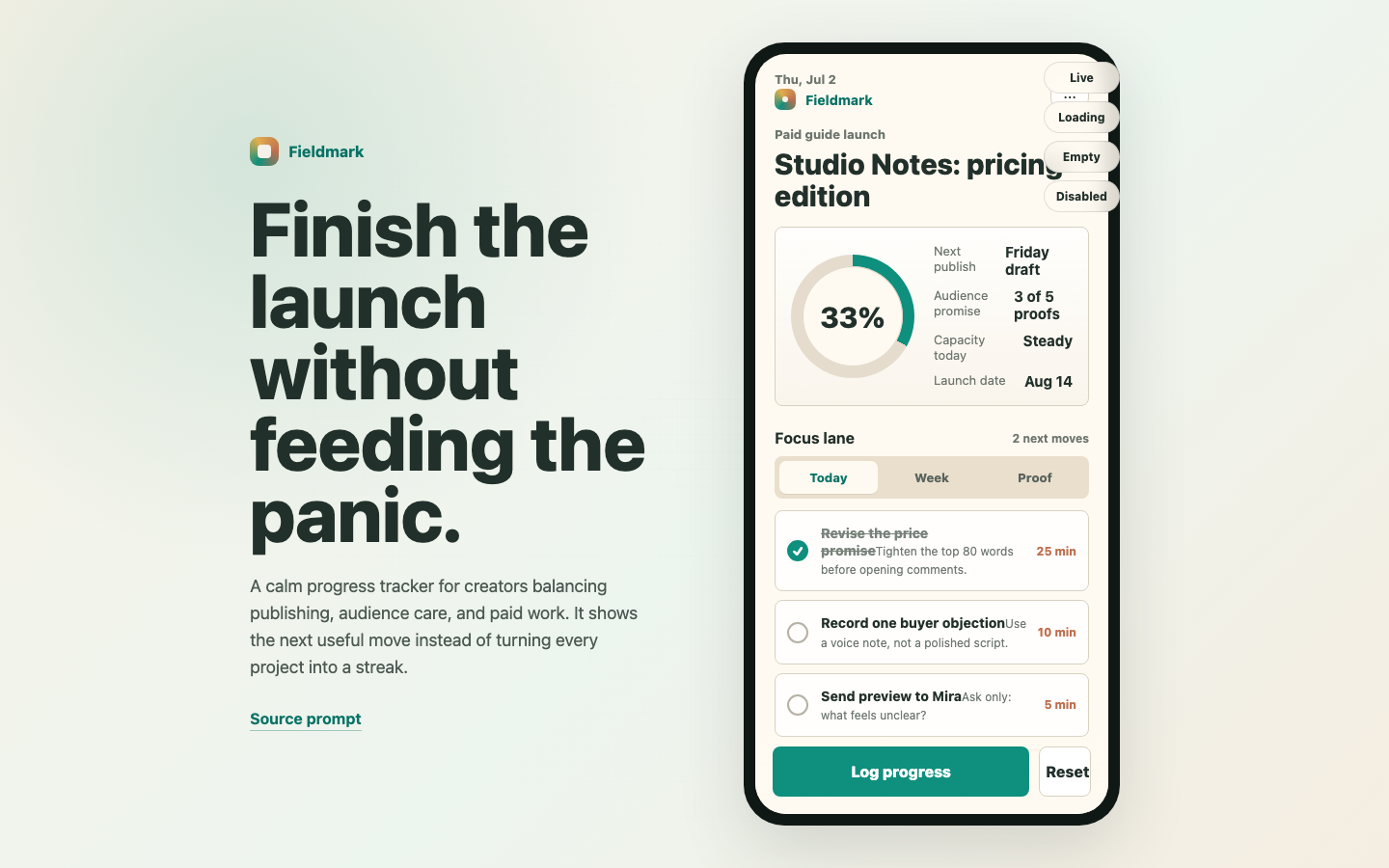 Mobile App Screens preview for Calm Progress Tracker for Creator