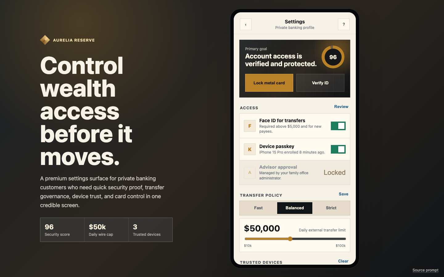 Mobile App Screens preview for Premium Settings Screen for Fintech