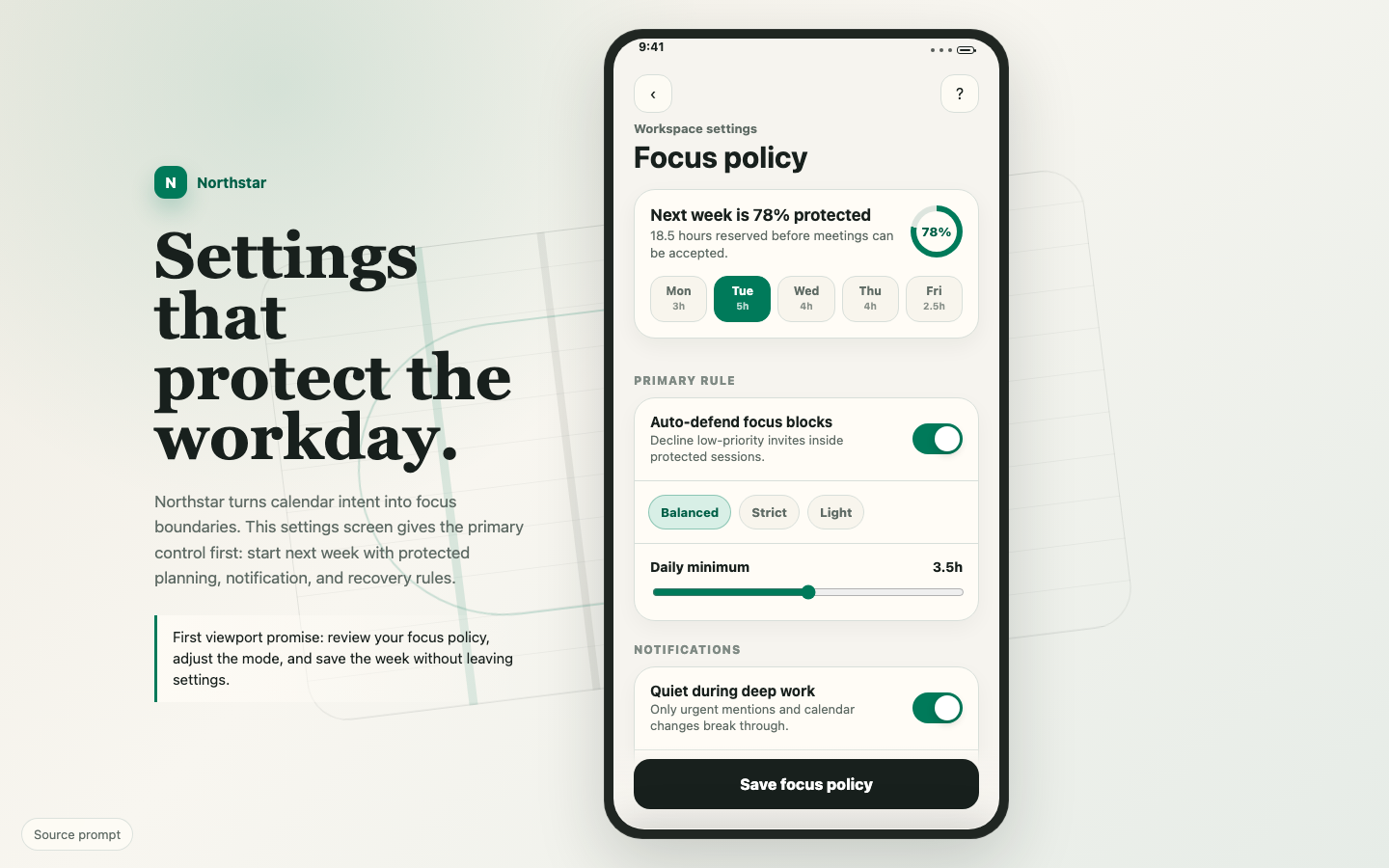 Mobile App Screens preview for Refined Settings Screen for Productivity