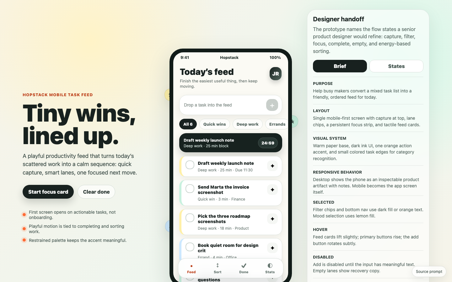 Mobile App Screens preview for Playful Task Feed for Productivity