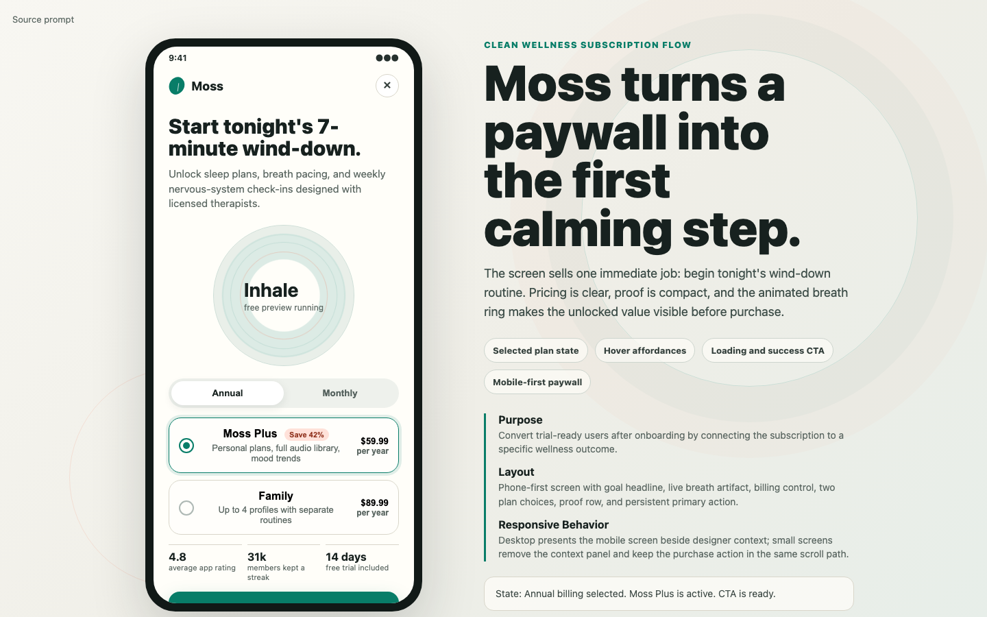 Mobile App Screens preview for Clean Subscription Paywall for Wellness
