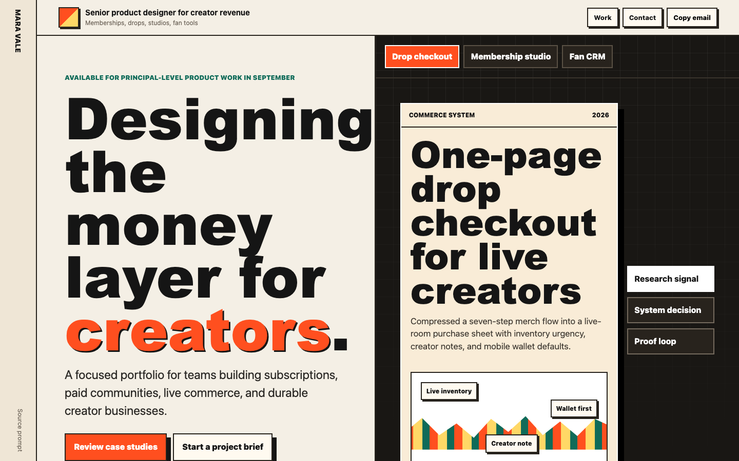 Portfolios and Agencies preview for Bold Designer Portfolio for Creator