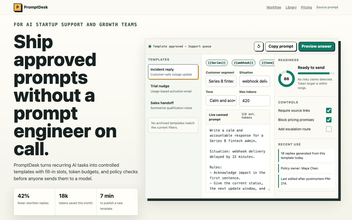 SaaS and AI Startups preview for Practical Canned Prompt Template Interface for AI startup