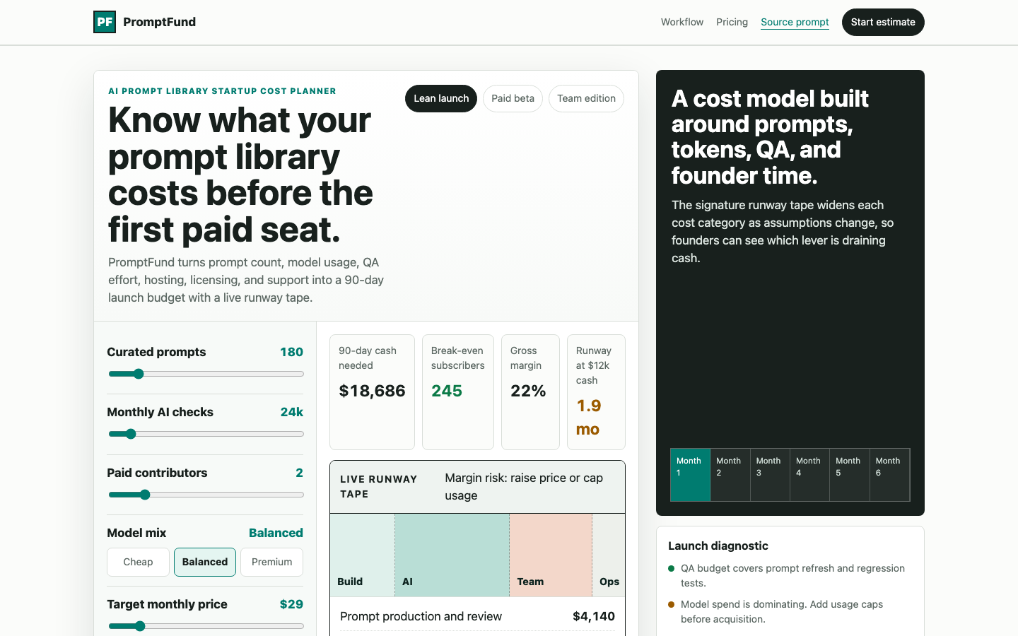 SaaS and AI Startups preview for Practical AI Prompt Library Startup Cost Planner