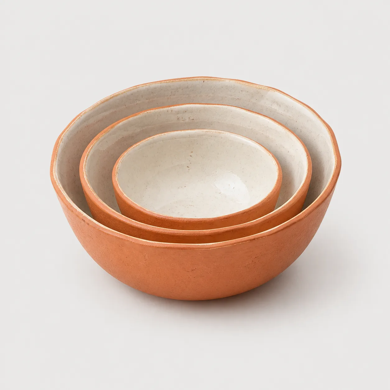 Three nested hand-thrown pantry bowls